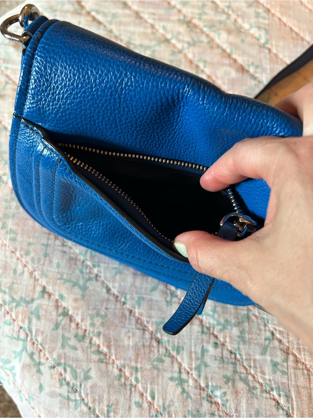 MARC JACOBS Empire City Large Royal Blue Leather Messenger Crossbody Saddle Bag - Picture 7 of 15